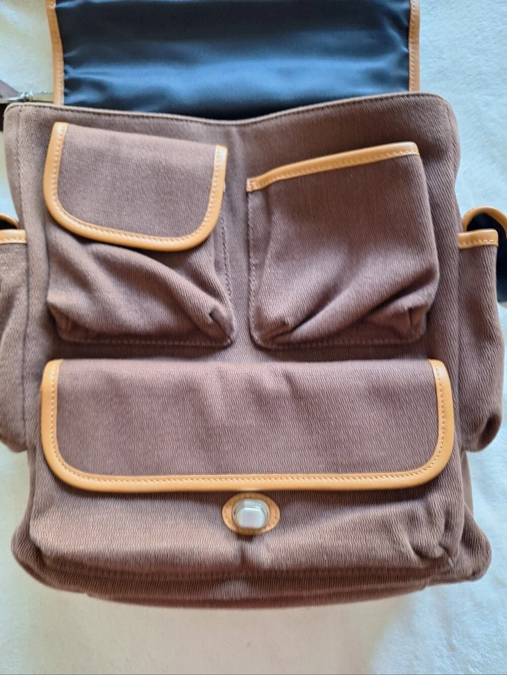 BODHI Genuine Leather & Canvas Messenger Bag Briefcase Brown 12x13